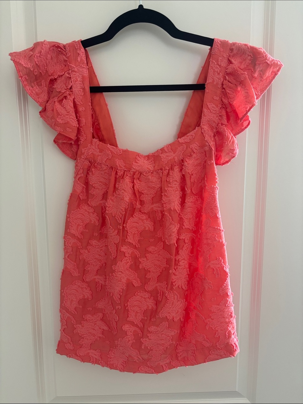 Anthropologie Coral Textured Flutter-Sleeve Top with Racerback